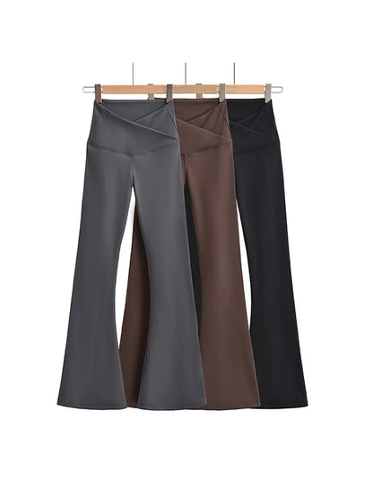 Conjuntos de otoño para mujer, pantalones de yoga ajustados, leggings acampanados, ropa urbana de estilo coreano, pantalones de yoga casuales, pantalones de pierna acampanada negros