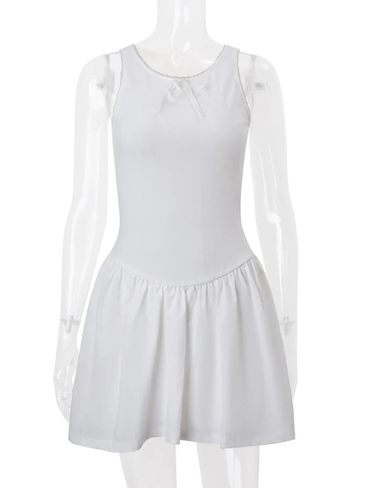 Fantoye - Vestido corto femenino de verano sin mangas, corte en A, sexy, con espalda descubierta, cuello redondo, holgado e informal
