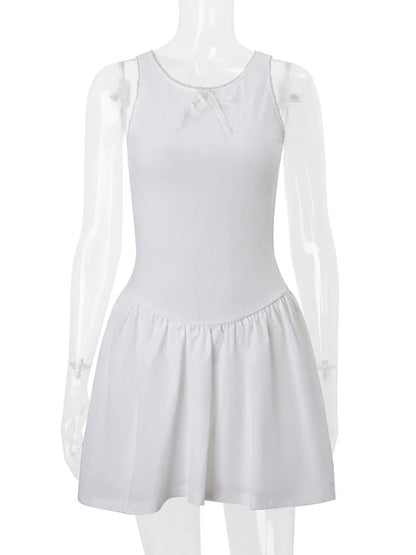 Fantoye - Vestido corto femenino de verano sin mangas, corte en A, sexy, con espalda descubierta, cuello redondo, holgado e informal