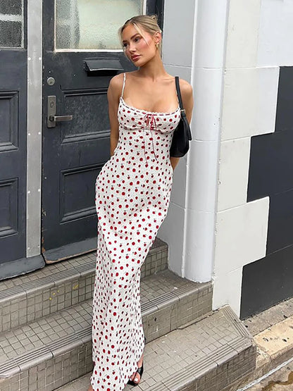 Fantoye - Vestido de noche blanco con tirantes finos y estampado floral, sexy, sin espalda, elegante, para fiesta y club, para mujer