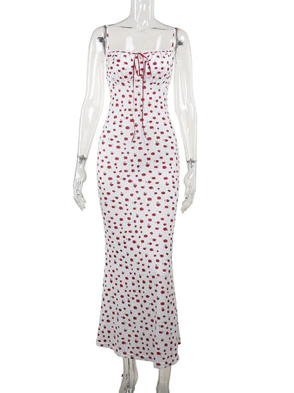 Fantoye - Vestido de noche blanco con tirantes finos y estampado floral, sexy, sin espalda, elegante, para fiesta y club, para mujer