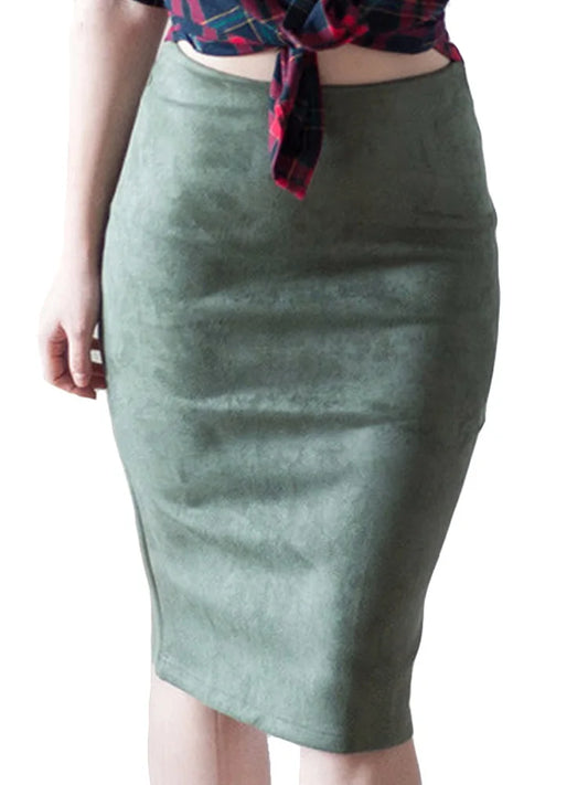 Fashion Empire Skirts 2025 Spring Faux Suede Pencil Skirt High Waist Bodycon Split Thick Stretchy Skirts