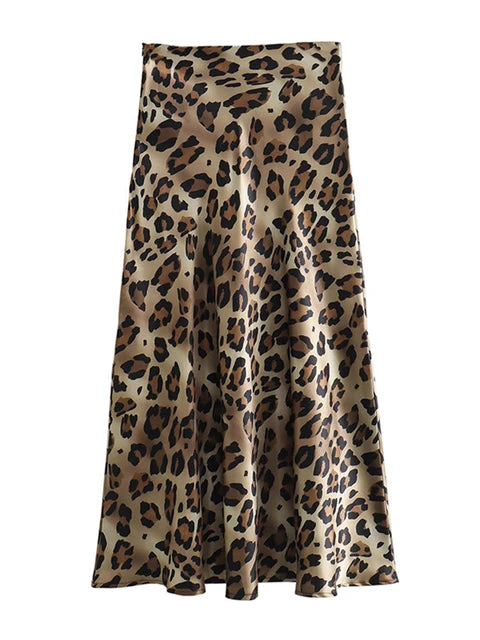 Faldas largas con estampado de leopardo para mujer, elegantes, holgadas, de cintura alta, estilo midi, informales, de verano