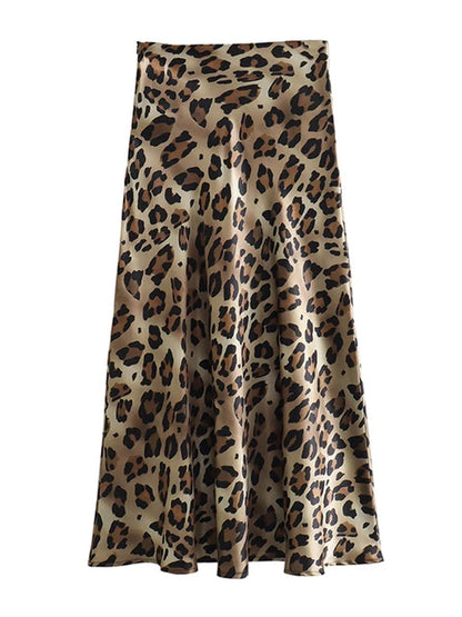 Faldas largas con estampado de leopardo para mujer, elegantes, holgadas, de cintura alta, estilo midi, informales, de verano