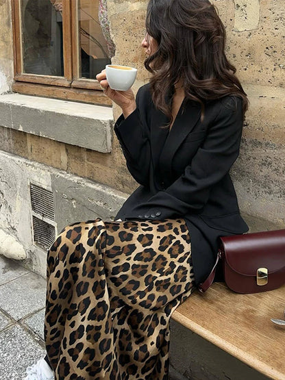 Faldas largas con estampado de leopardo para mujer, elegantes, holgadas, de cintura alta, estilo midi, informales, de verano
