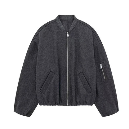 Fashion Soild Bomber Jacket For Women 2025 Autumn Long Sleeve Zipper Pocket Coats Female Stand Collar Street Chic Lady Outerwear