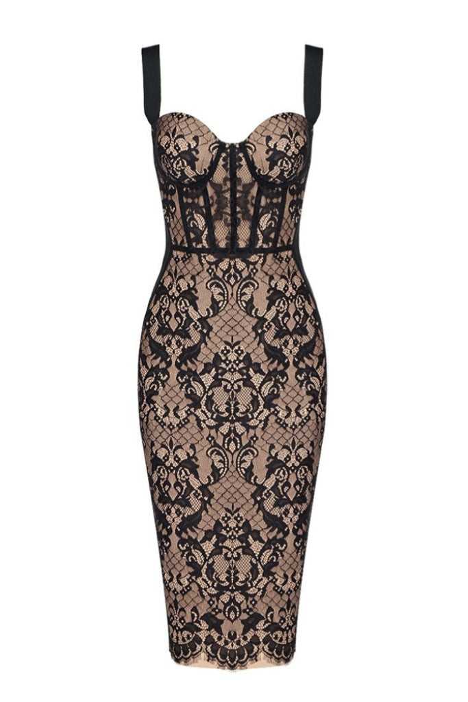 Vestido midi de encaje con banda de Moira 