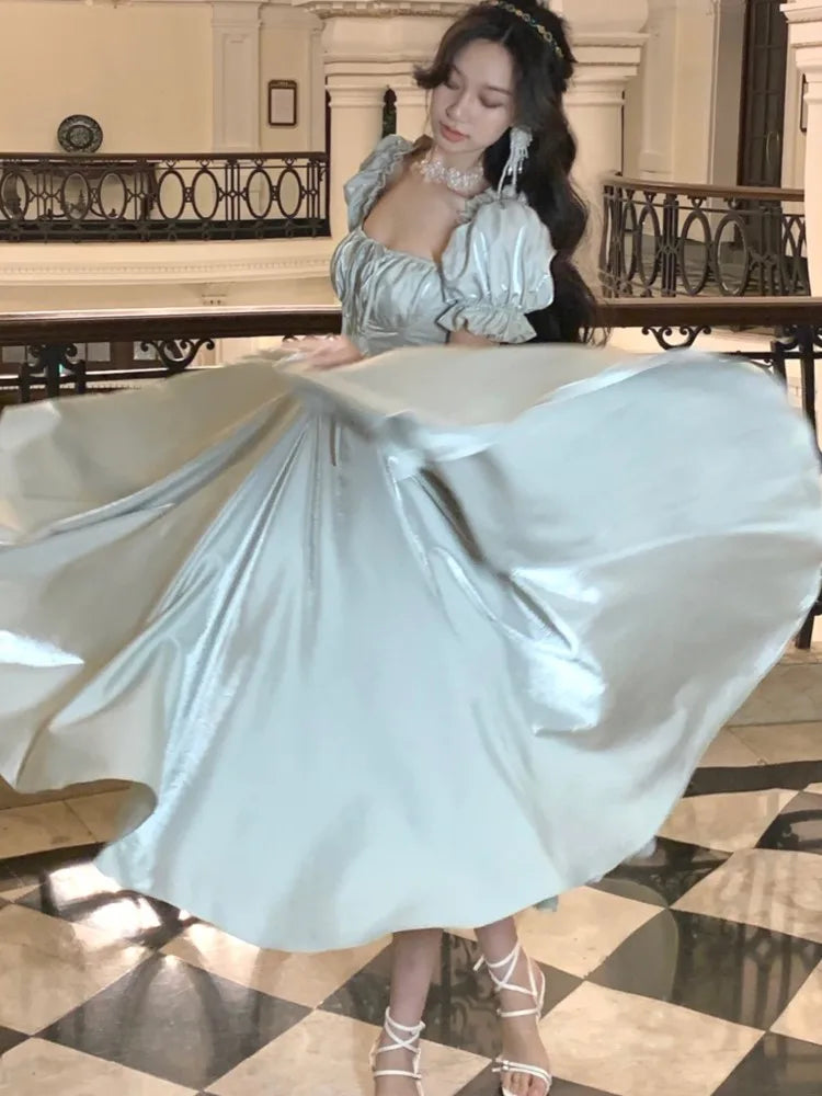Vestido de fiesta de noche vintage francés para mujer, elegante y romántico vestido de graduación de verano 2025, estilo coreano, corte en A, nuevo