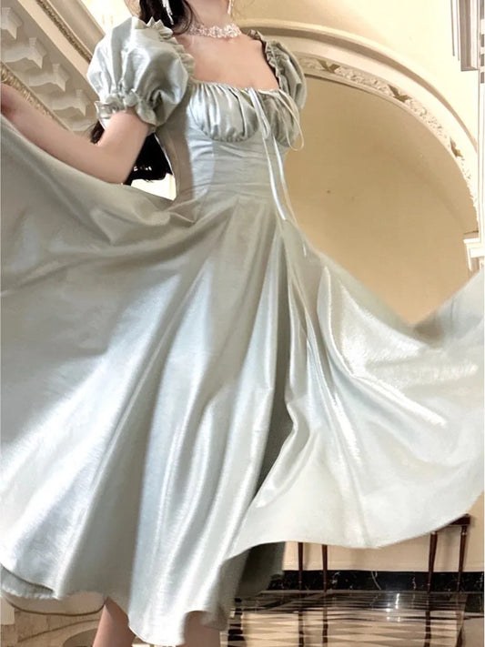 Vestido de fiesta de noche vintage francés para mujer, elegante y romántico vestido de graduación de verano 2025, estilo coreano, corte en A, nuevo