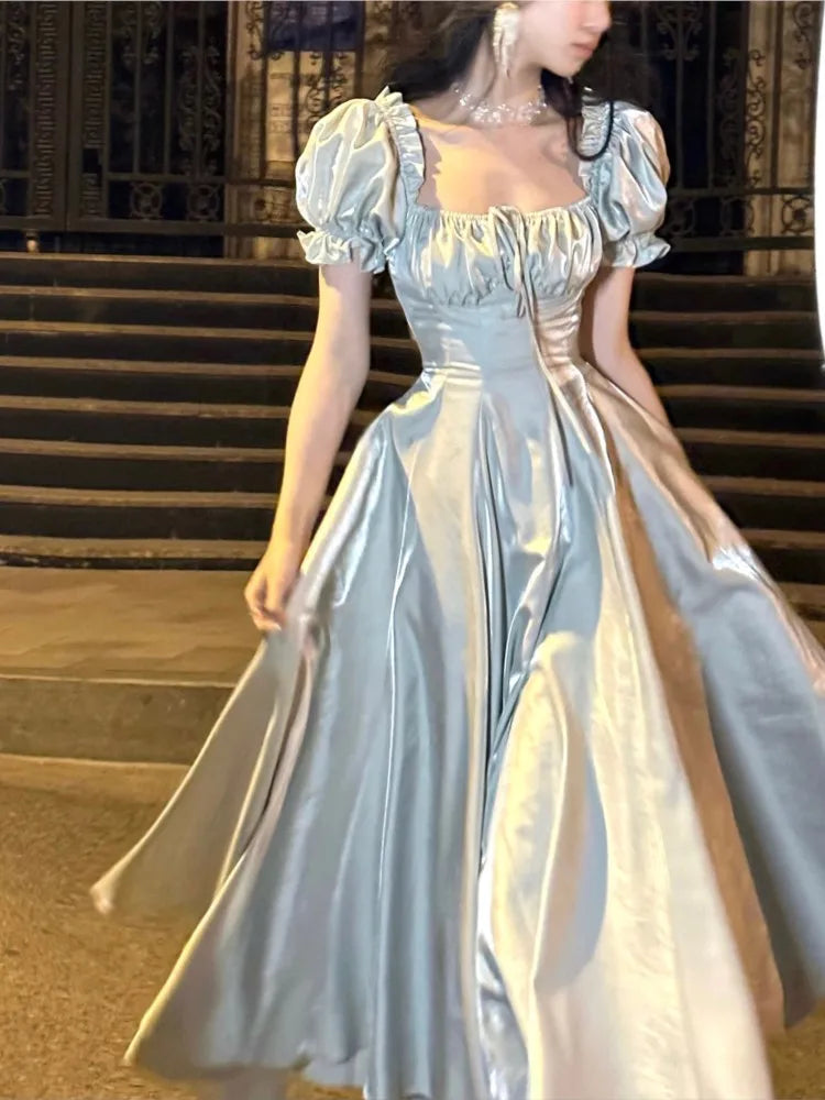 Vestido de fiesta de noche vintage francés para mujer, elegante y romántico vestido de graduación de verano 2025, estilo coreano, corte en A, nuevo