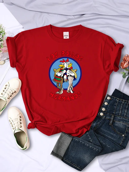 Funny Los Pollos Hermanos Prints Female T-Shirts Trend Casual Short Sleeve Street Hip Hop Tee Clothing O-Neck Summer Womans Tops