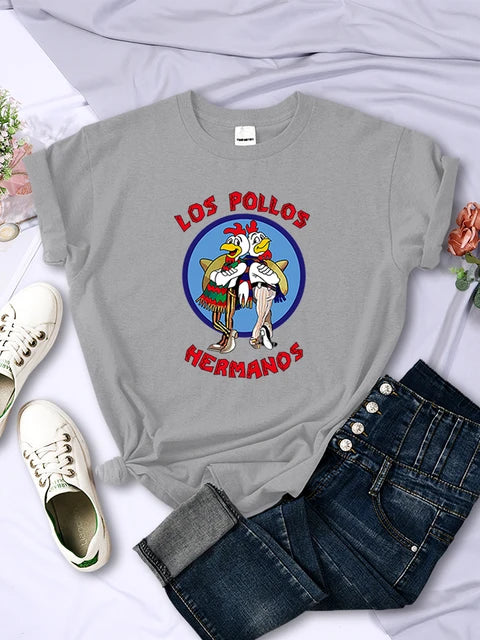 Funny Los Pollos Hermanos Prints Female T-Shirts Trend Casual Short Sleeve Street Hip Hop Tee Clothing O-Neck Summer Womans Tops