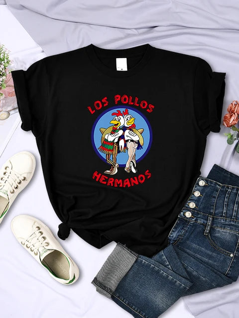 Funny Los Pollos Hermanos Prints Female T-Shirts Trend Casual Short Sleeve Street Hip Hop Tee Clothing O-Neck Summer Womans Tops