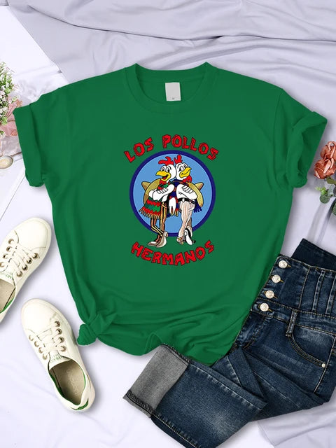 Funny Los Pollos Hermanos Prints Female T-Shirts Trend Casual Short Sleeve Street Hip Hop Tee Clothing O-Neck Summer Womans Tops