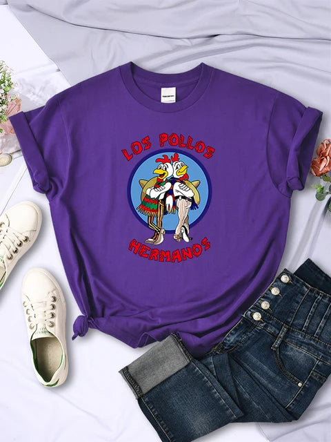 Funny Los Pollos Hermanos Prints Female T-Shirts Trend Casual Short Sleeve Street Hip Hop Tee Clothing O-Neck Summer Womans Tops