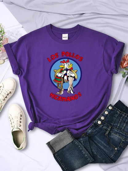 Funny Los Pollos Hermanos Prints Female T-Shirts Trend Casual Short Sleeve Street Hip Hop Tee Clothing O-Neck Summer Womans Tops