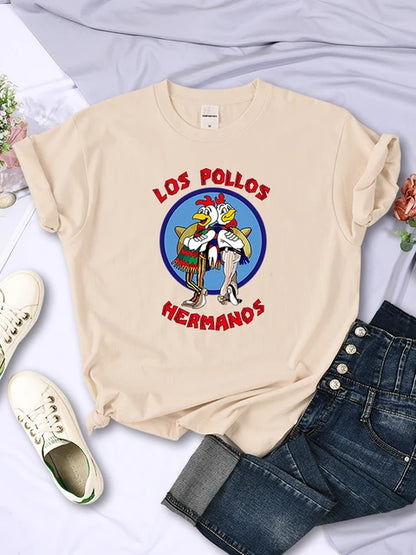 Funny Los Pollos Hermanos Prints Female T-Shirts Trend Casual Short Sleeve Street Hip Hop Tee Clothing O-Neck Summer Womans Tops