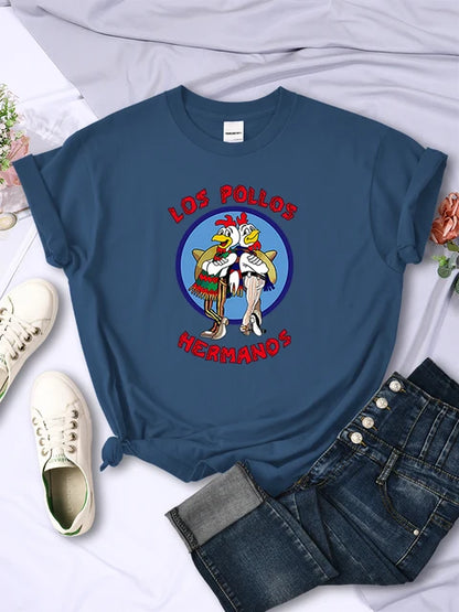 Funny Los Pollos Hermanos Prints Female T-Shirts Trend Casual Short Sleeve Street Hip Hop Tee Clothing O-Neck Summer Womans Tops