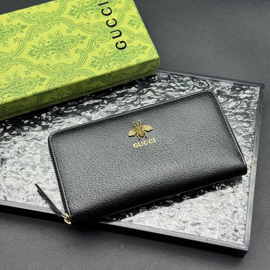 GUCCI ANIMALIER LEATHER ZIP AROUND WALLET 19CM 523667 DJ20T 1000