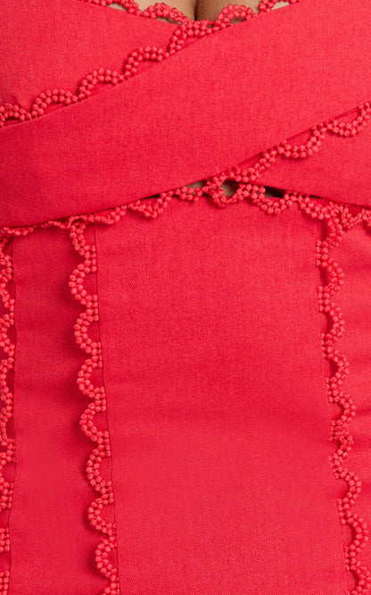 Sweetheart Tie Back Scallop Detail Dress in Red  Showpo Exclusive