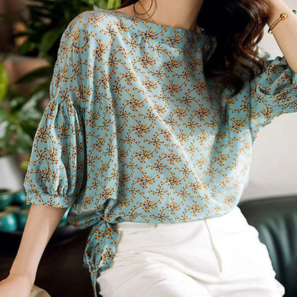 Blusa de gasa estilo primavera-verano para mujer, camisa de media manga con cuello redondo, informal y elegante, SP224