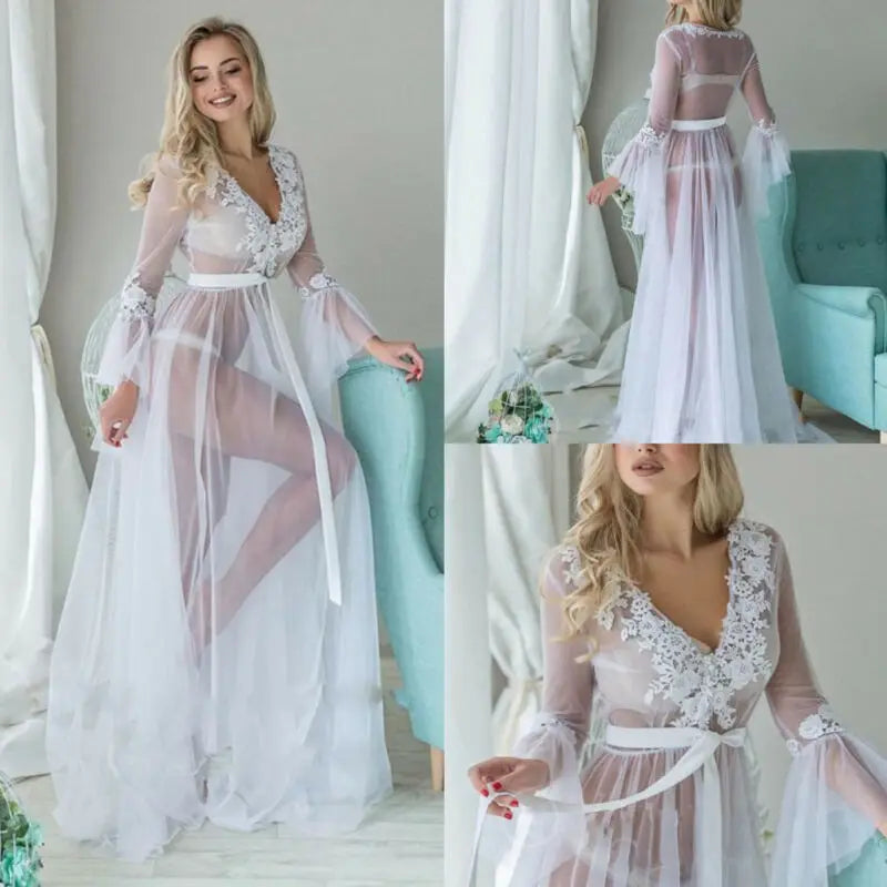 Vestido de mujer con escote en V profundo y encaje para dormir, babydoll transparente, vestidos largos florales para mujer, ropa de dormir para mujer, vestidos para mujer