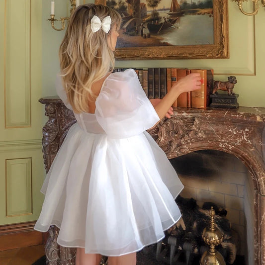 Vestido de princesa de tul con mangas abullonadas estilo kawaii para mujer, minivestido vintage con hombros descubiertos y cuello cuadrado, de malla abullonada, para fiesta, graduación y noche.