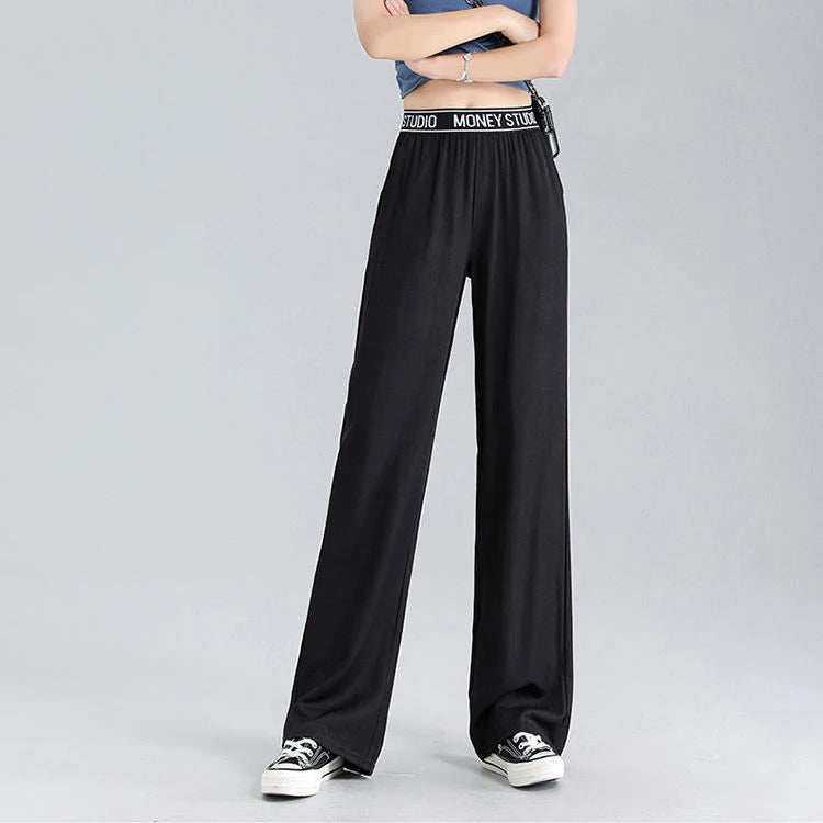 Lyocell Jeans Wide Leg Long Pants Women Straight Loose High Waist Sport Casual Pants Female Office Trousers Lady Work Wear Thin