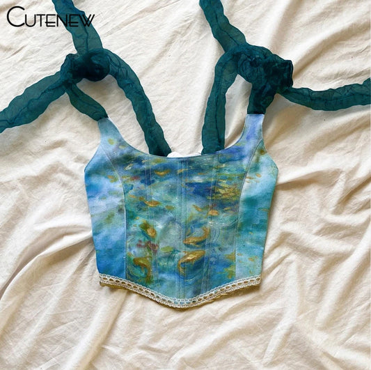 Y2K Vintage Aesthetic Printing Crop Tops Women’s Clothes Summer Sexy Bandage Tank Top Skinny Clubwear Camisole Hot Deals
