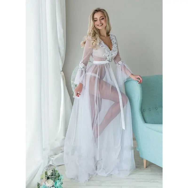 Vestido de mujer con escote en V profundo y encaje para dormir, babydoll transparente, vestidos largos florales para mujer, ropa de dormir para mujer, vestidos para mujer