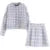 Conjunto de 2 piezas de blazer vintage a cuadros con botones de perla y cuadros vichy para mujer, cintura alta, corte en A, minifalda corta y manga larga