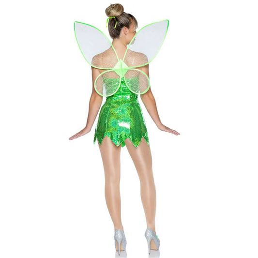 Forest Fairy Costume for Women Princess Green Strapless Sleeveless Bodycon Dresses with Butterfly Wings Cosplay Outfits