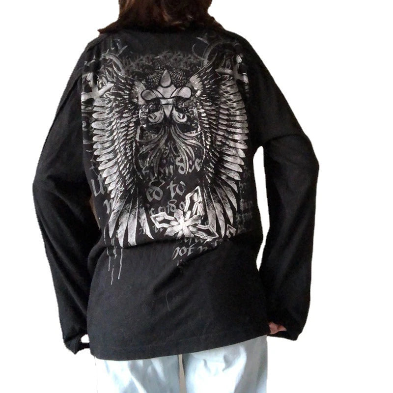 Gothic Graphic Print Loose Tshirts Casual Retro Grunge Fairycore Tops Tee Streetwear Dark Academia 90s Clothes