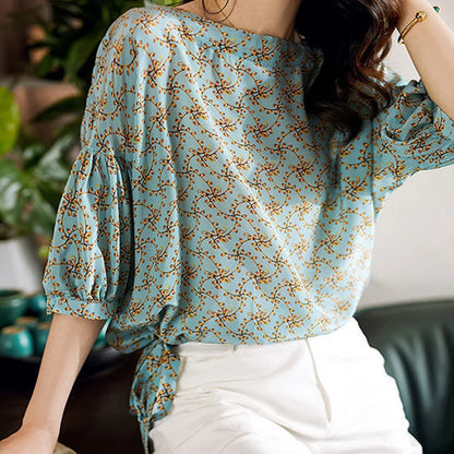Blusa de gasa estilo primavera-verano para mujer, camisa de media manga con cuello redondo, informal y elegante, SP224