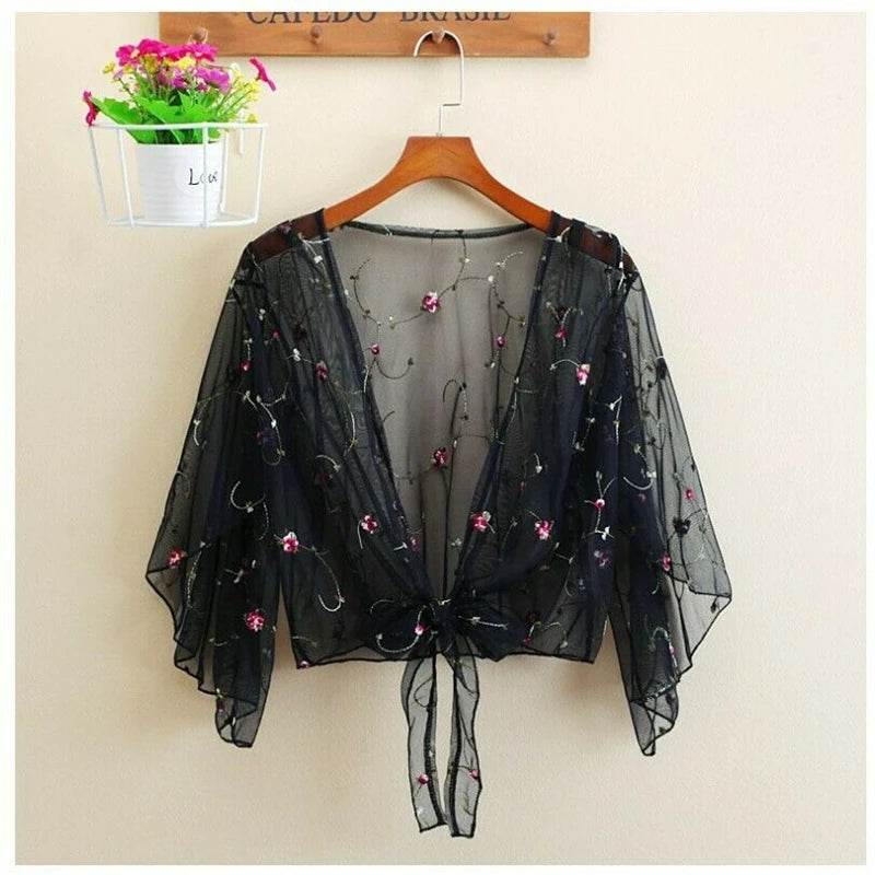Blusas y tops de mujer, blusa floral de verano, cárdigan, ropa exterior fina, blusa ahuecada, blusa elegante femenina