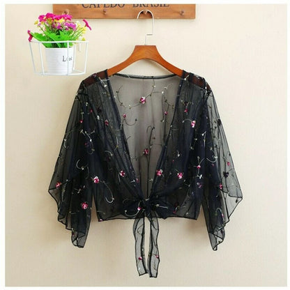Blusas y tops de mujer, blusa floral de verano, cárdigan, ropa exterior fina, blusa ahuecada, blusa elegante femenina