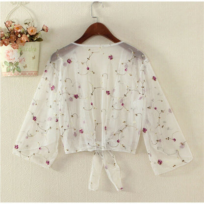 Blusas y tops de mujer, blusa floral de verano, cárdigan, ropa exterior fina, blusa ahuecada, blusa elegante femenina