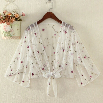 Blusas y tops de mujer, blusa floral de verano, cárdigan, ropa exterior fina, blusa ahuecada, blusa elegante femenina