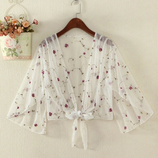 Blusas y tops de mujer, blusa floral de verano, cárdigan, ropa exterior fina, blusa ahuecada, blusa elegante femenina