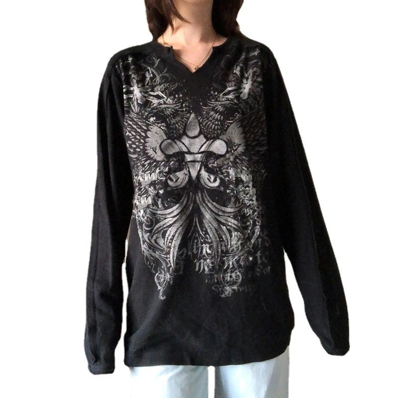 Gothic Graphic Print Loose Tshirts Casual Retro Grunge Fairycore Tops Tee Streetwear Dark Academia 90s Clothes