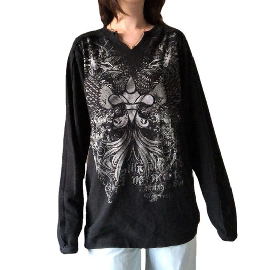 Gothic Graphic Print Loose Tshirts Casual Retro Grunge Fairycore Tops Tee Streetwear Dark Academia 90s Clothes