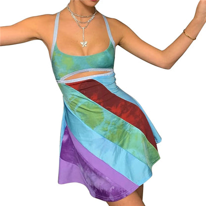 Vestido mini sexy para mujer, sin espalda, con cuello halter, sin mangas, ajustado, para verano, fiesta, playa, estilo urbano Y2K