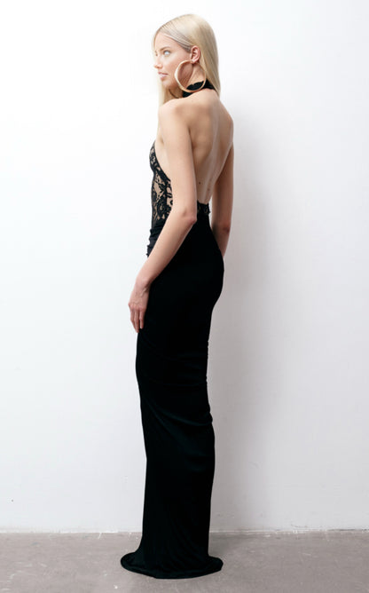 Janice Halterneck Lace Floral Maxi Dress