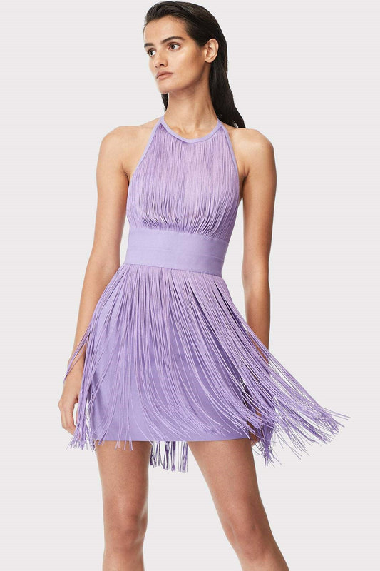 Minivestido sin mangas, con cuello halter y borlas, sin espalda 