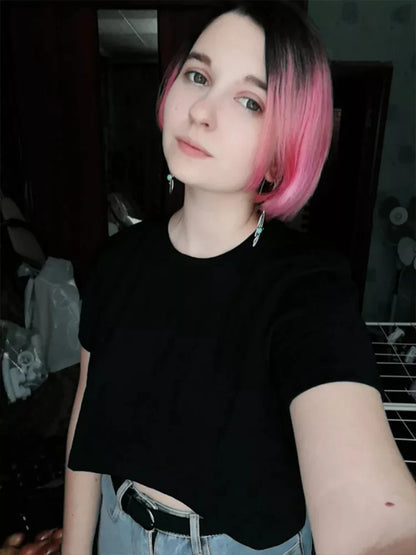 Camiseta Harajuku divertida Y2K para mujer, top corto informal negro para mujer, camiseta de ombligo, camiseta corta holgada de cuello redondo, ropa de calle de verano