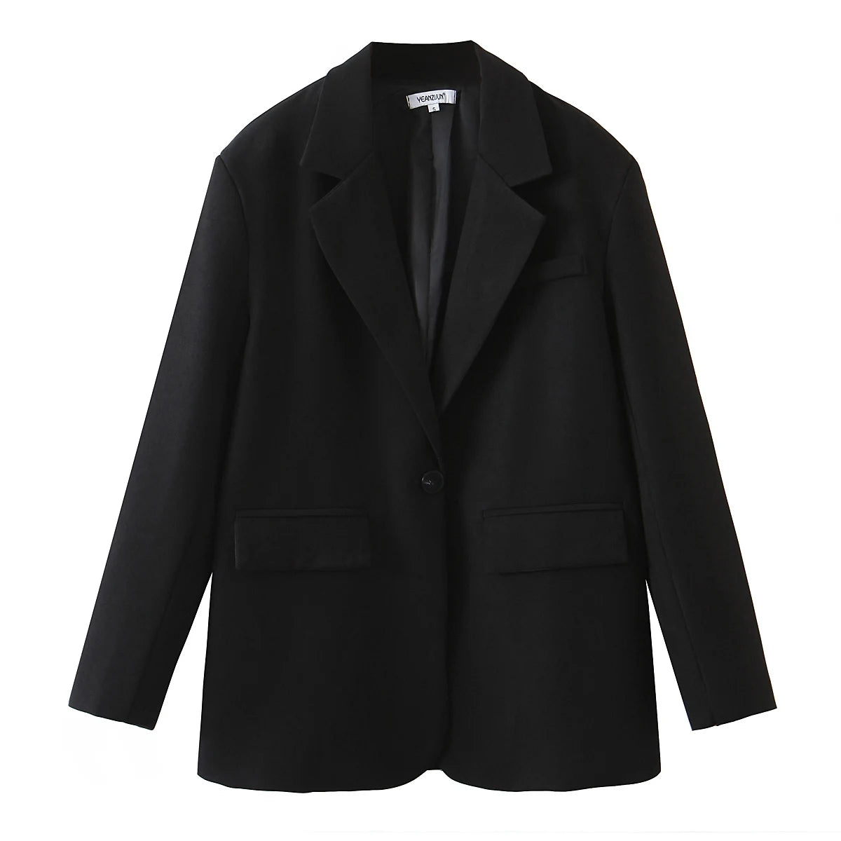 Spring Autumn Free style one Button Oversized Blazer Boyfriend Vintage Women Mid Long Suit Loose Female Coat Black