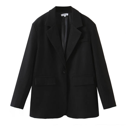 Spring Autumn Free style one Button Oversized Blazer Boyfriend Vintage Women Mid Long Suit Loose Female Coat Black