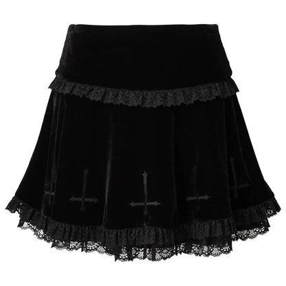 Minifalda plisada de cintura alta con estampado de cruz punk Y2K, estilo gótico grunge, de encaje negro, estilo vintage, para mujer y chica electrónica.