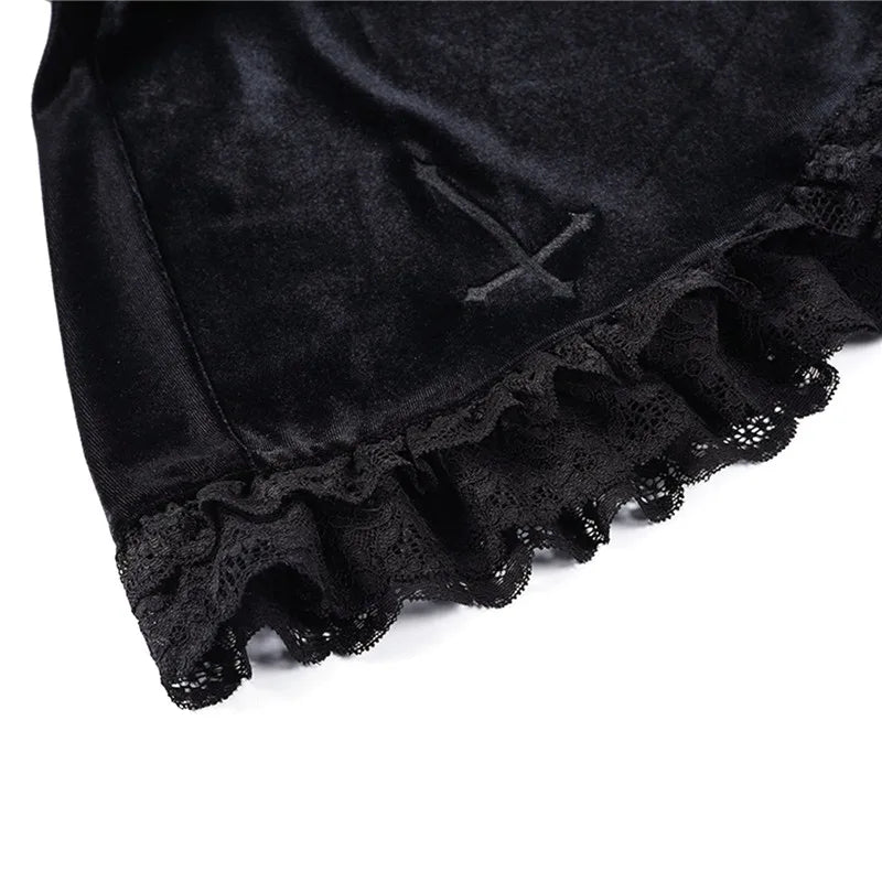 Minifalda plisada de cintura alta con estampado de cruz punk Y2K, estilo gótico grunge, de encaje negro, estilo vintage, para mujer y chica electrónica.