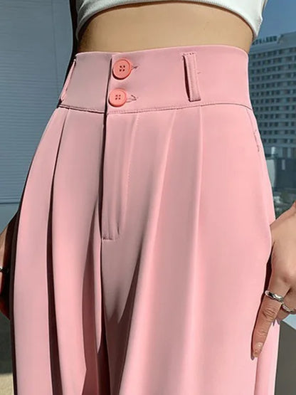 High Waist Wide Leg Pants for Women New Loose Straight Coffee Trousers Autumn Double Buttons Casual Suit Pants Female